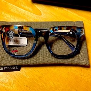peepers reading glasses. Great blue marble chip frame.